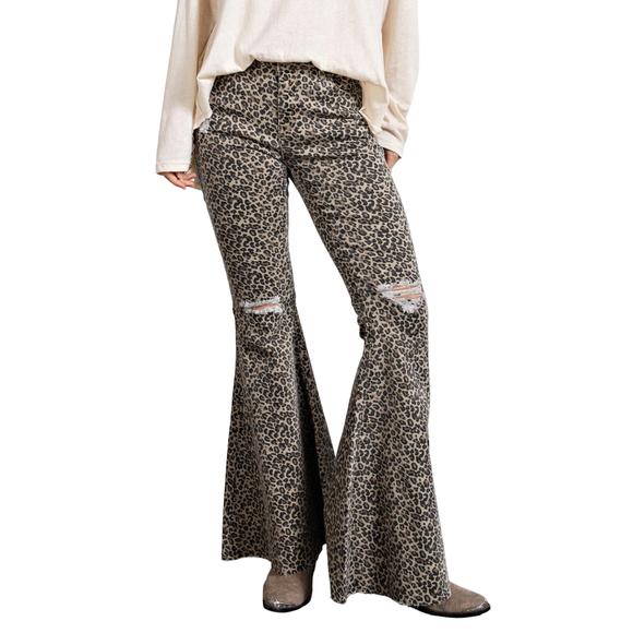 easel Pants & Jumpsuits New Easel Flare Pants In Leopard Print